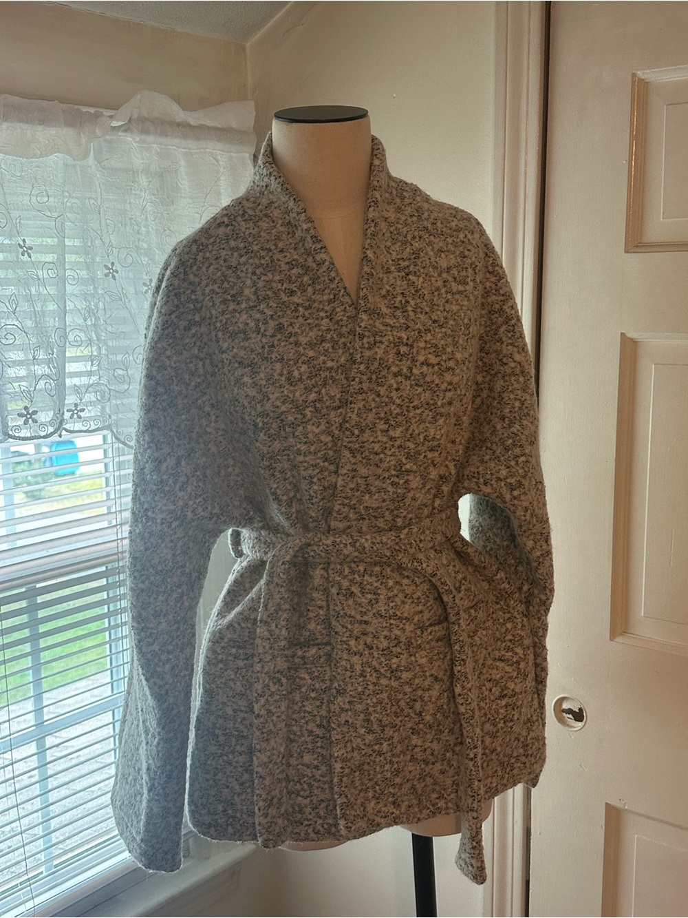 NWT Mango Gray Marled Belted Wrap Trench Coat